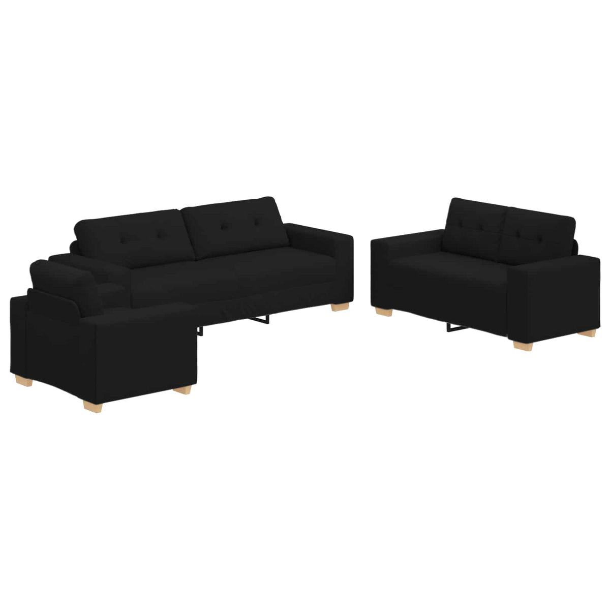 Sofa 3 pcs Black 221 x 80 x 80 cm Linen-blend fabric