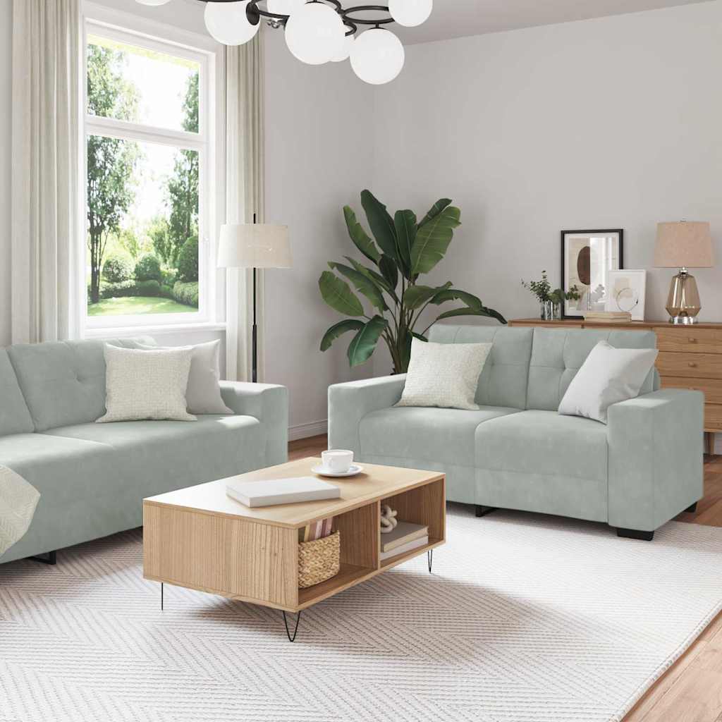 Sofa Set with Cushion 3 pcs Grey 221 x 78 x 80 cm Velvet