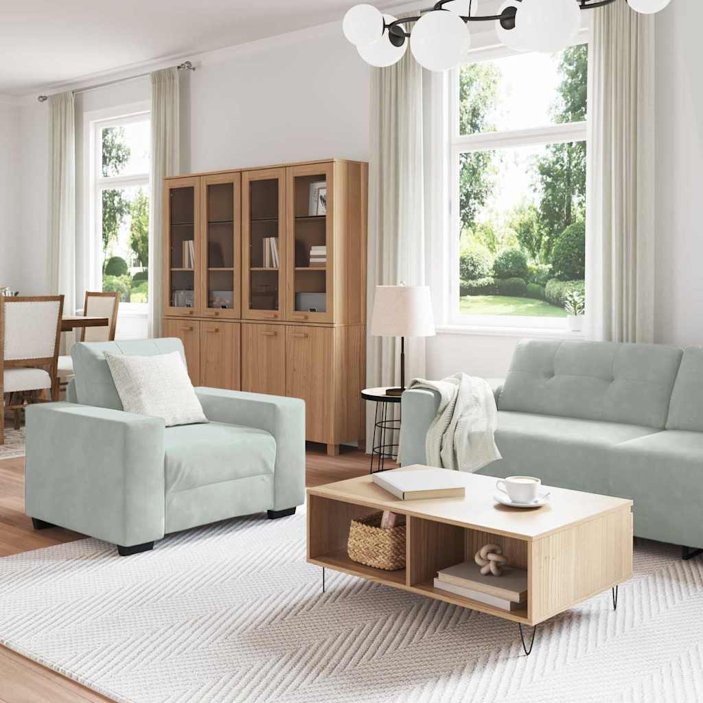 Sofa Set with Cushion 3 pcs Grey 221 x 78 x 80 cm Velvet