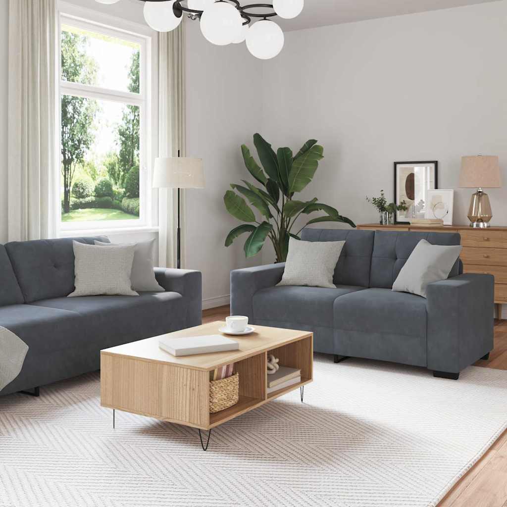 Sofa Set with Cushion 3 pcs Grey 221 x 78 x 80 cm Velvet