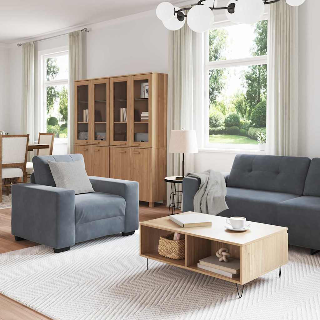 Sofa Set with Cushion 3 pcs Grey 221 x 78 x 80 cm Velvet