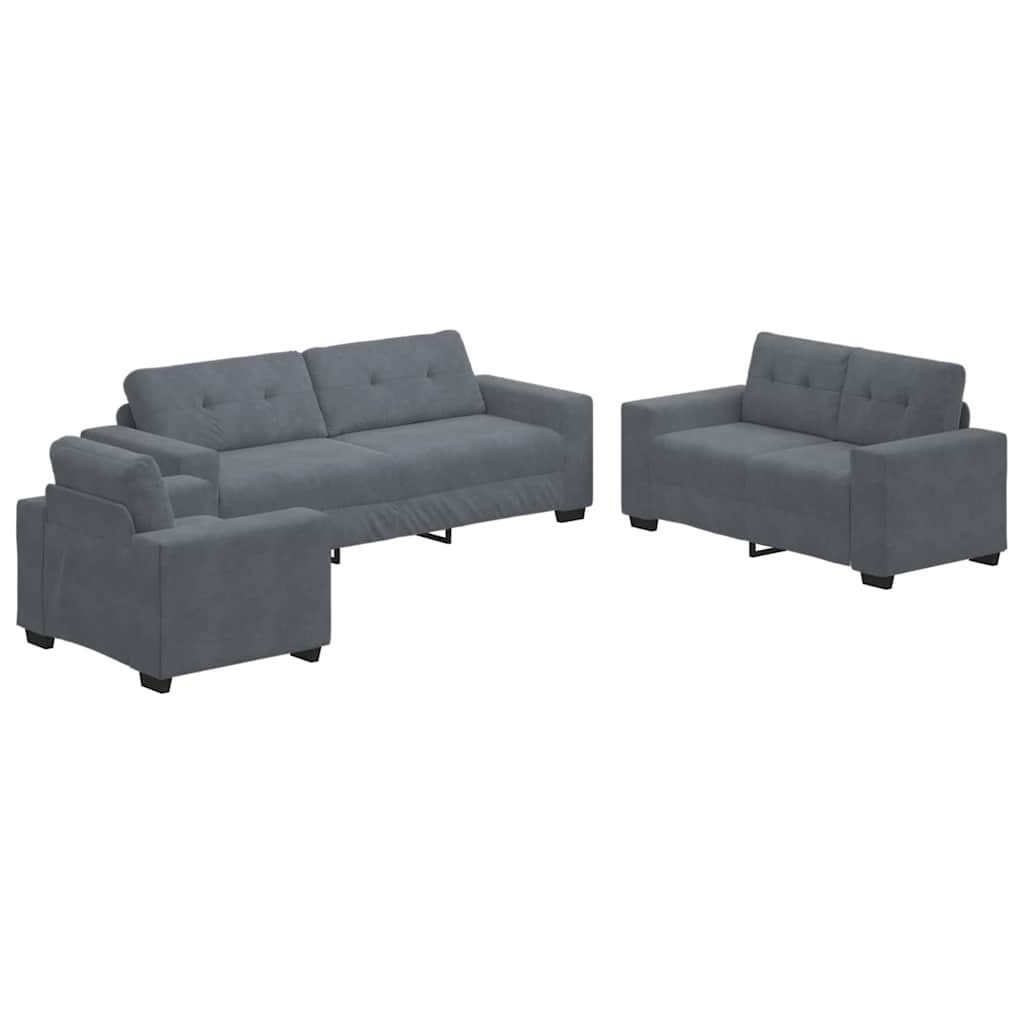 Sofa Set 3 pcs Grey Velvet
