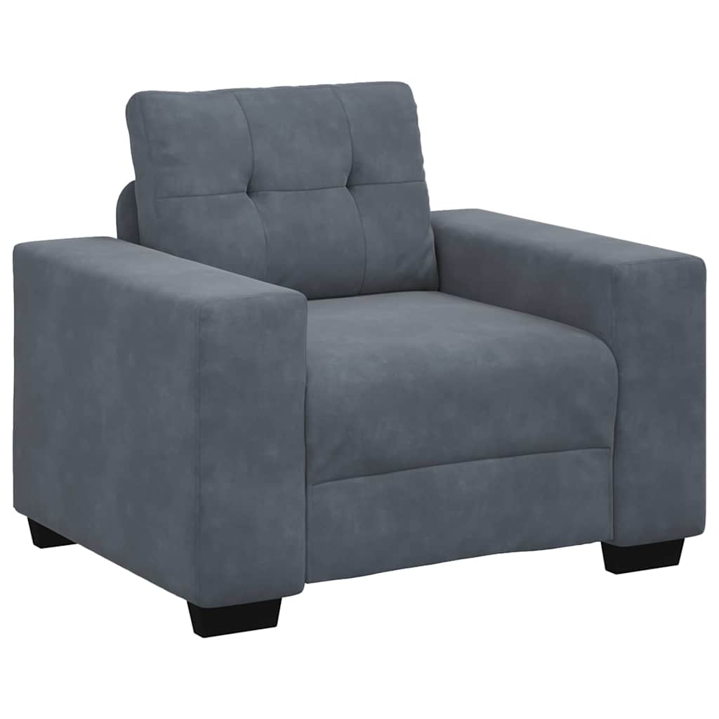 Sofa Set with Cushion 3 pcs Grey 221 x 78 x 80 cm Velvet