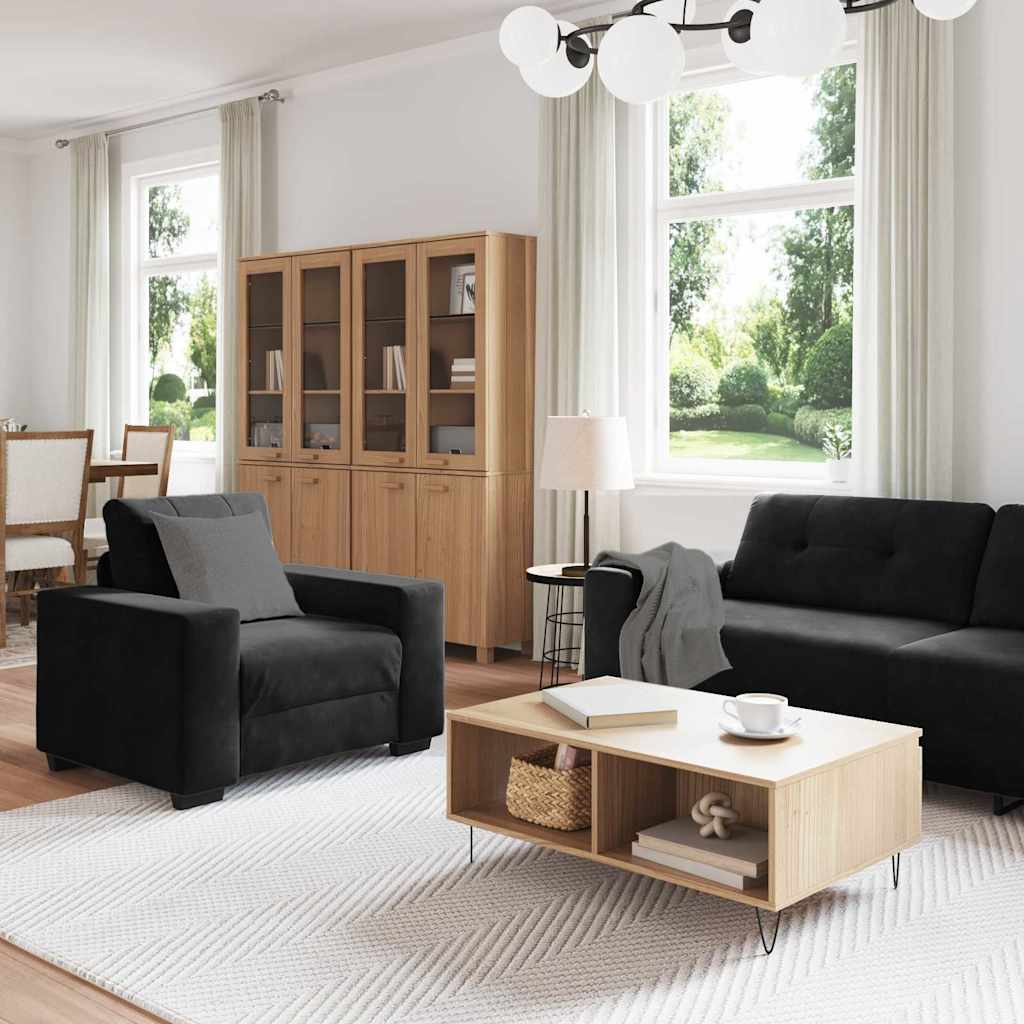 Sofa Set with Cushion 3 pcs Black 221 x 78 x 80 cm Velvet