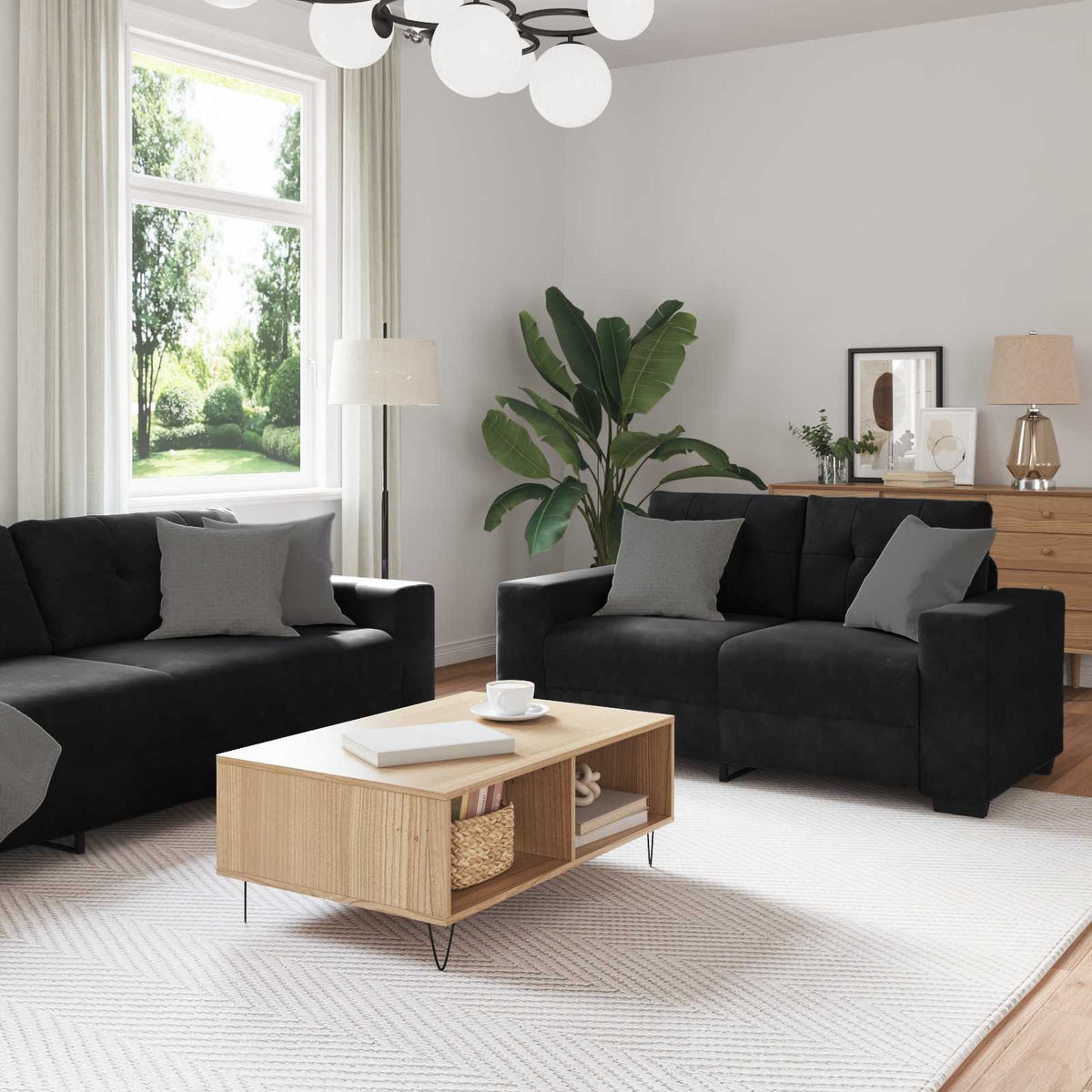 Sofa Set 3 pcs Black 221 x 80 x 80 cm Velvet