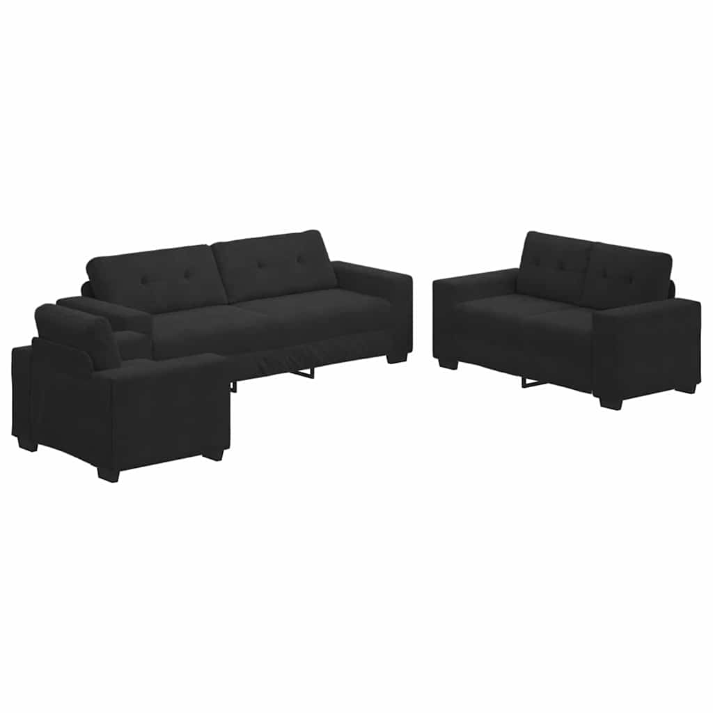 Sofa 3 pcs Black Linen-blend fabric