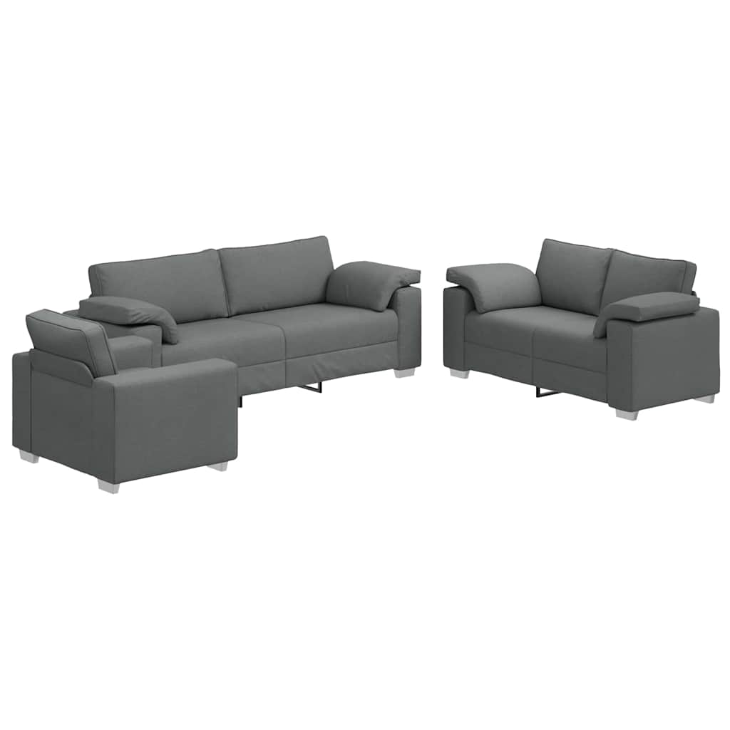 Sofa Set with Cushion 3 pcs Grey 219 x 77 x 82 cm Fabric