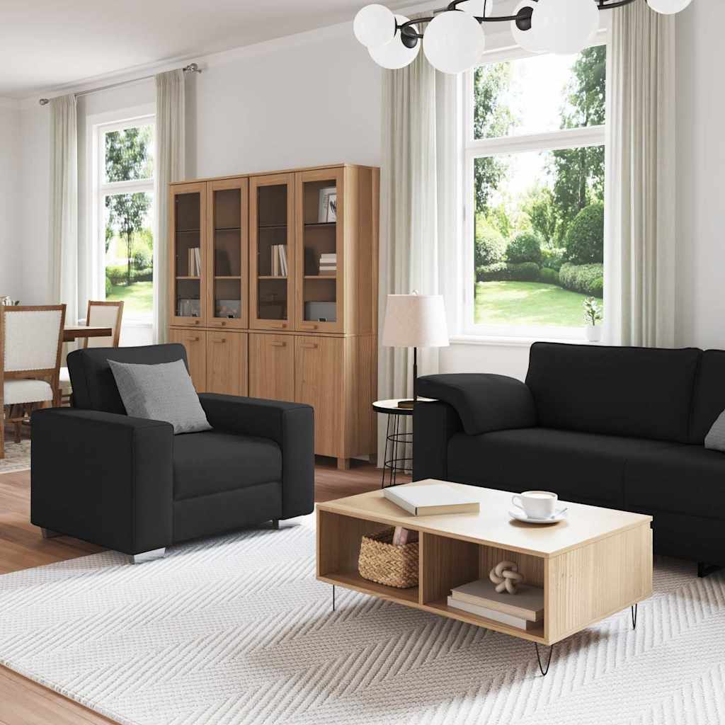 Sofa Set with Cushion 3 pcs Black 219 x 77 x 82 cm Fabric