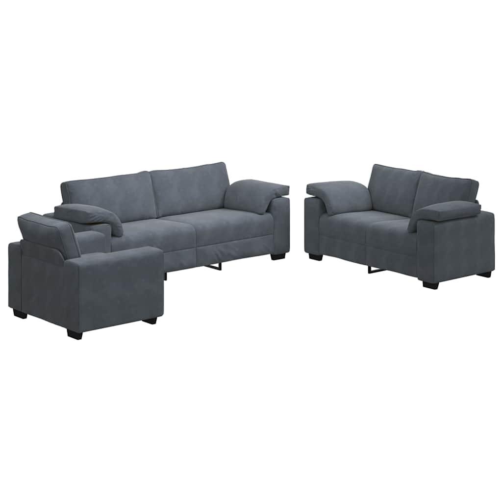 3 Piece Sofa Set with Cushions Dark Grey Velvet
