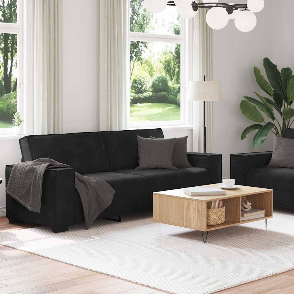 2 Piece Sofa Set with Cushions Black Velvet