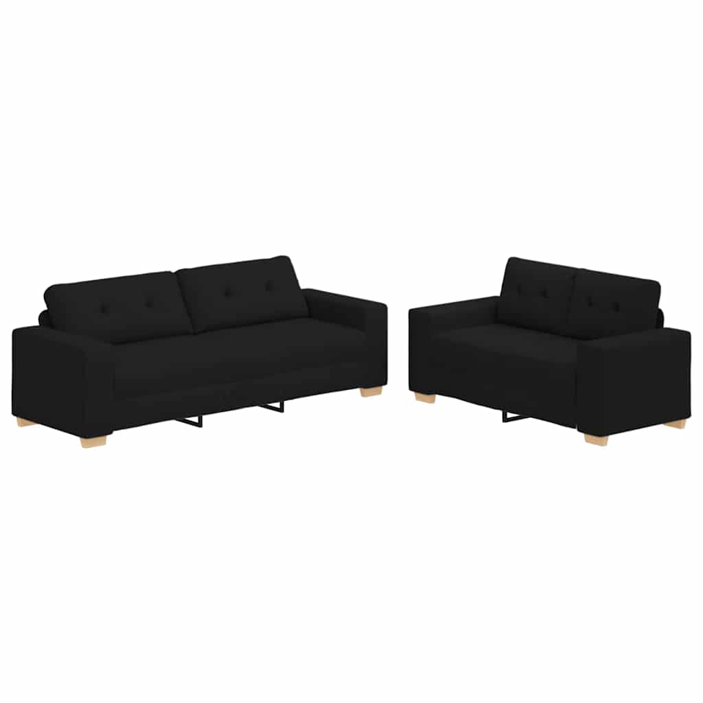 2 Piece Sofa Set with Cushions Black Fabric