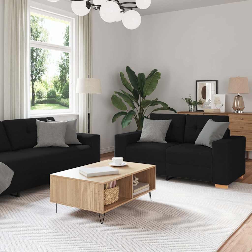 2 Piece Sofa Set with Cushions Black Fabric