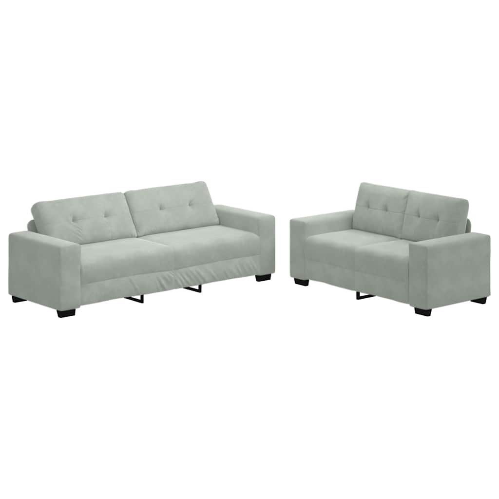 2 Piece Sofa Set with Cushions Light Grey Velvet