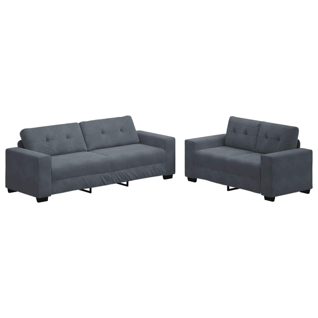 2 Piece Sofa Set with Cushions Dark Grey Velvet