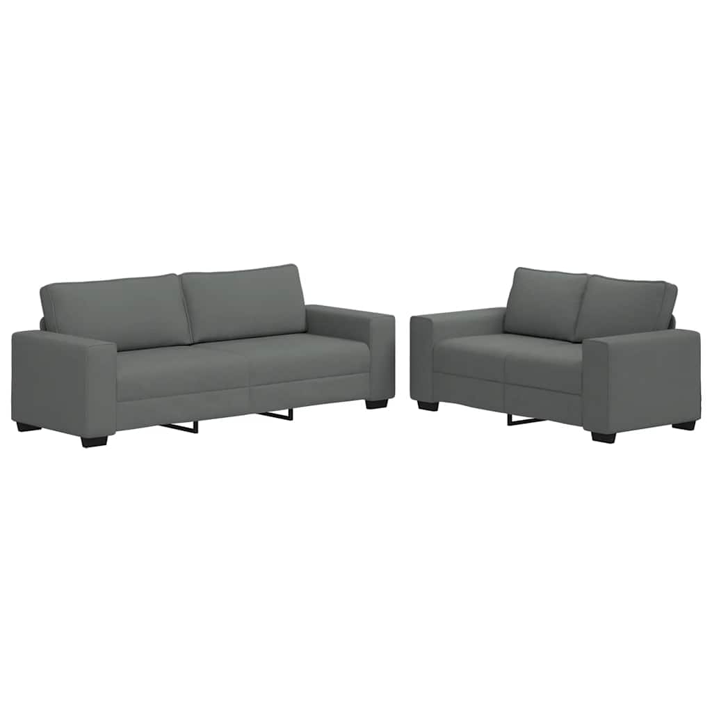 2 Piece Sofa Set with Cushions Dark Grey Fabric