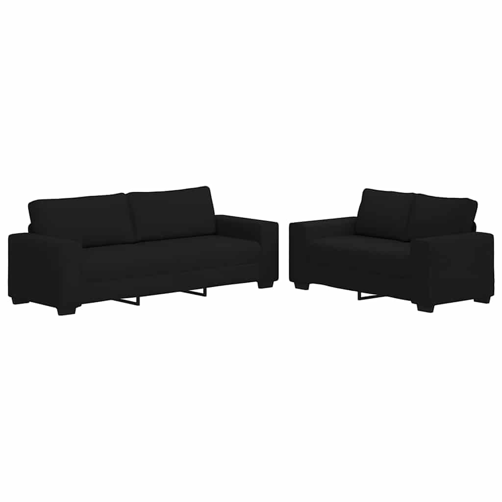 2 Piece Sofa Set with Cushions Black Fabric