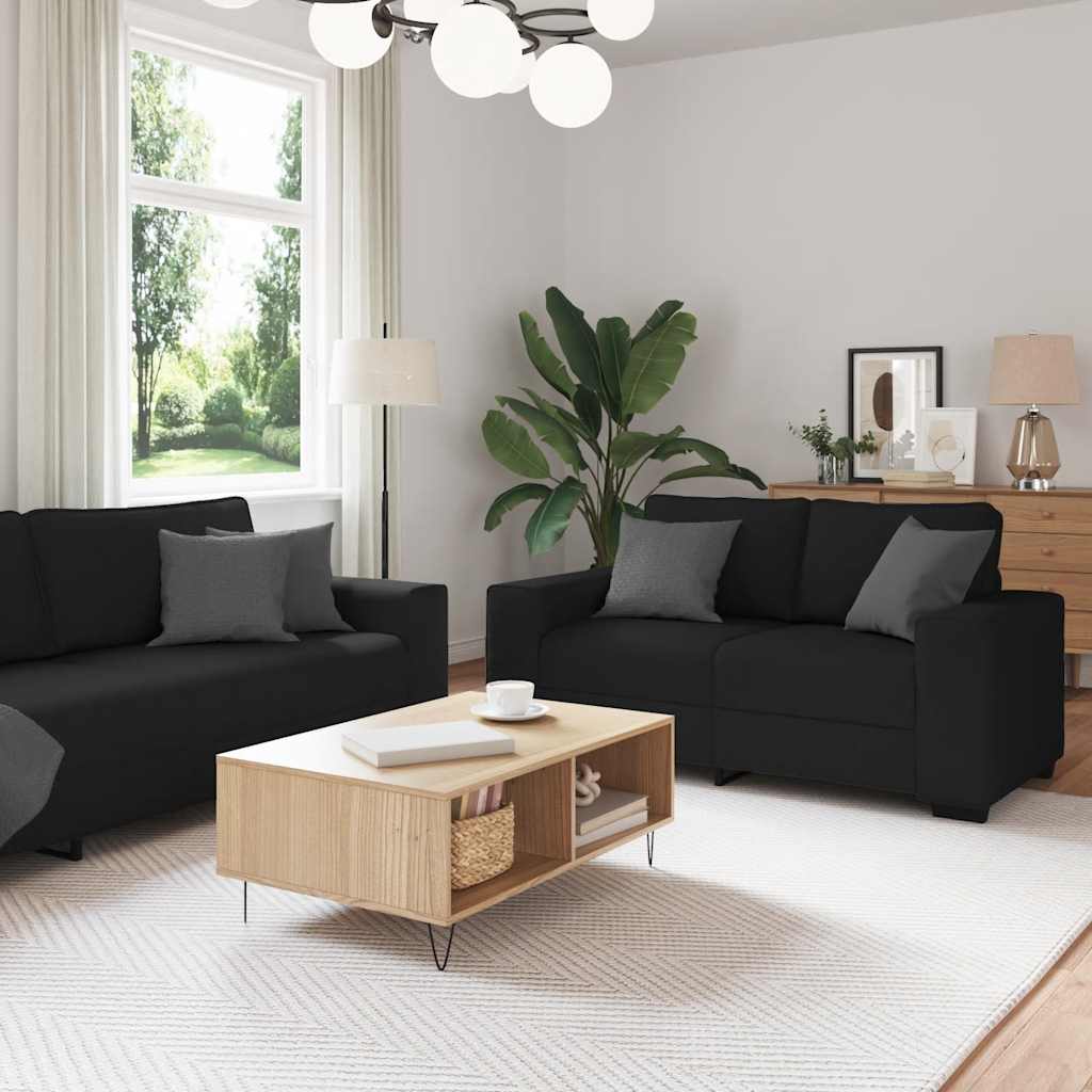 2 Piece Sofa Set with Cushions Black Fabric