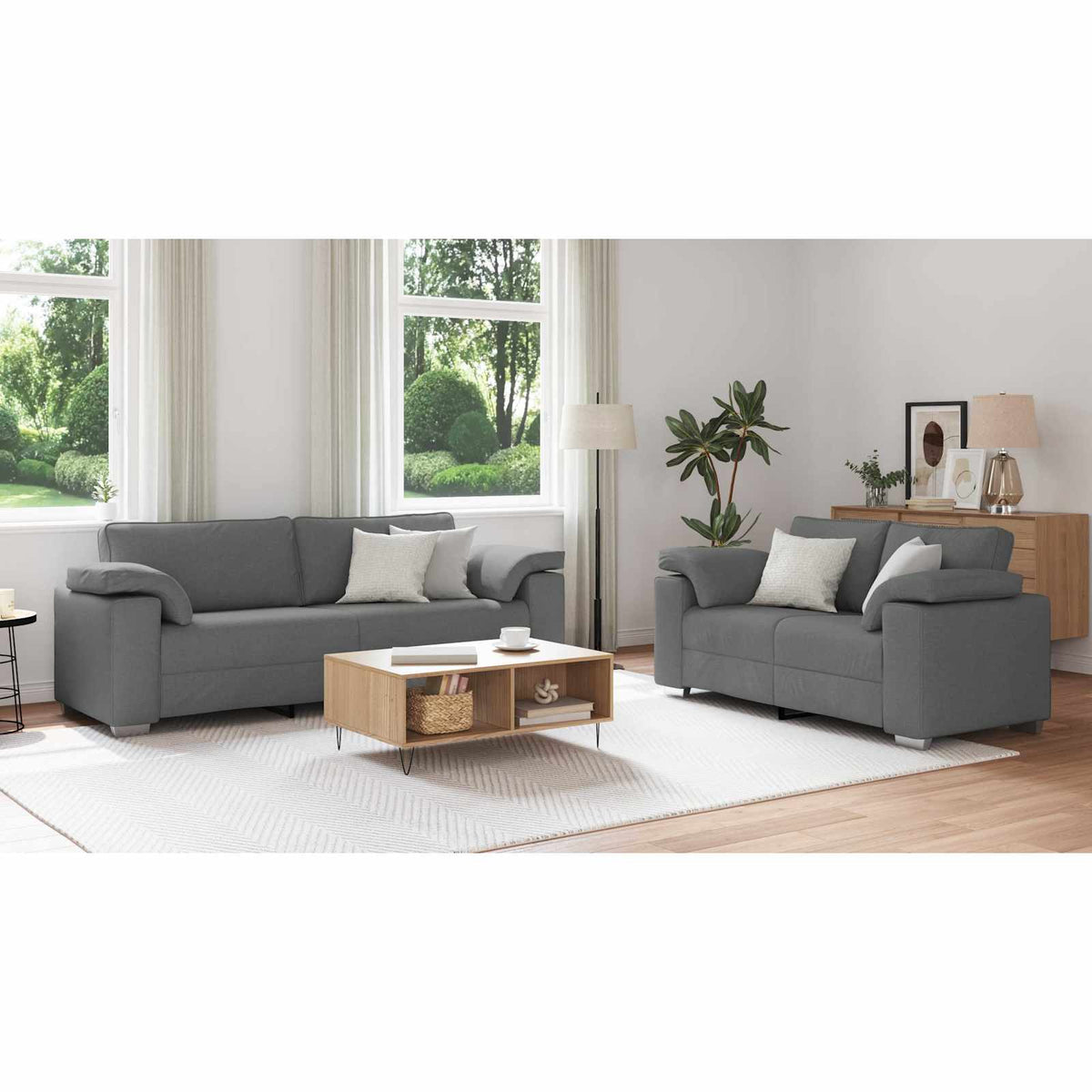 Sofa 2 pcs Dark Grey 219 x 80 x 82 cm Fabric