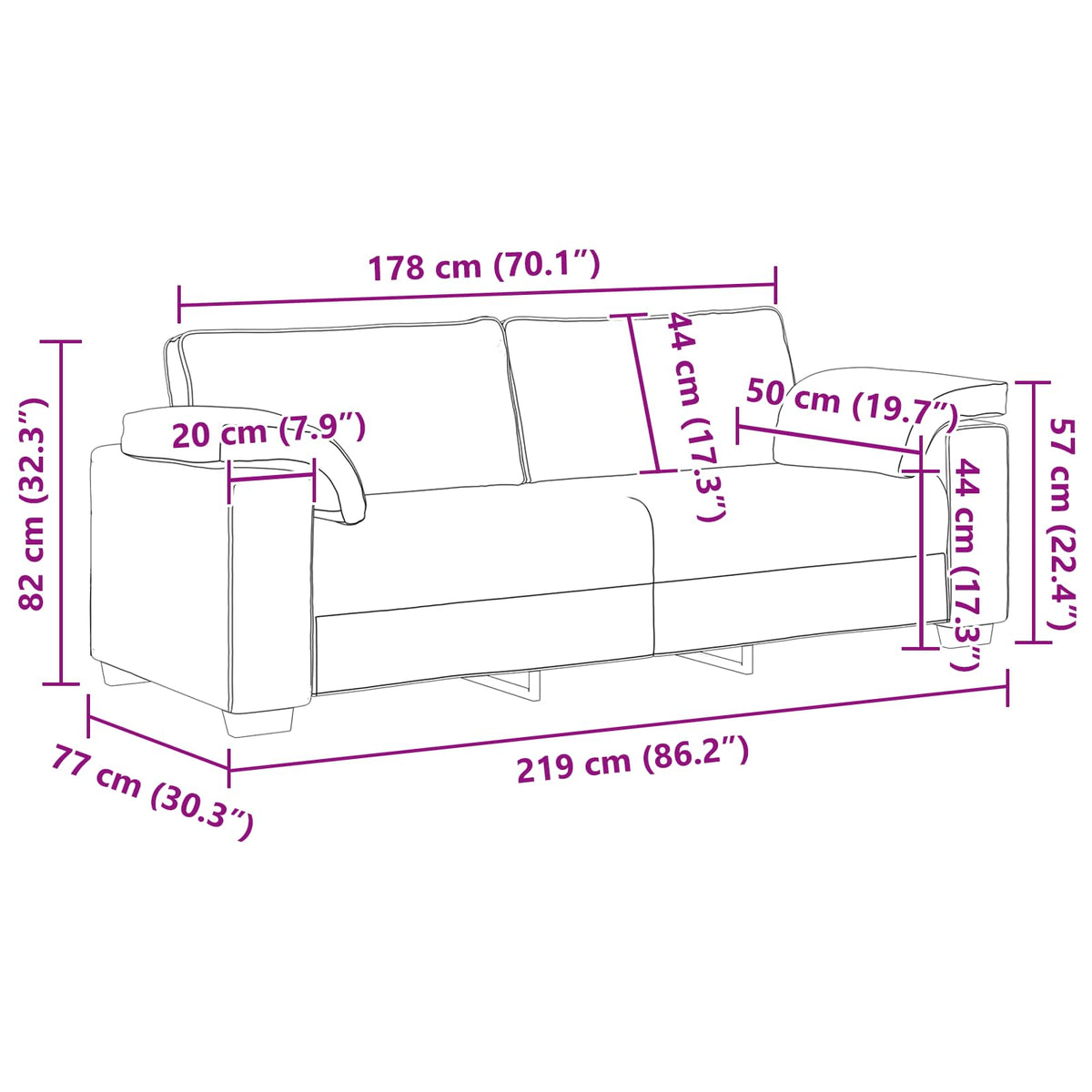 Sofa 2 pcs Dark Grey 219 x 80 x 82 cm Fabric