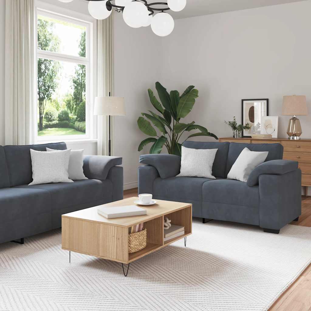 2 Piece Sofa Set with Cushions Dark Grey Velvet