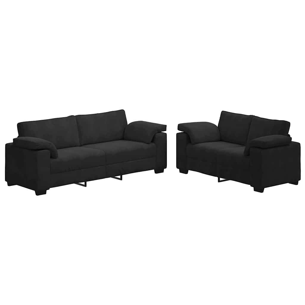2 Piece Sofa Set with Cushions Black Velvet