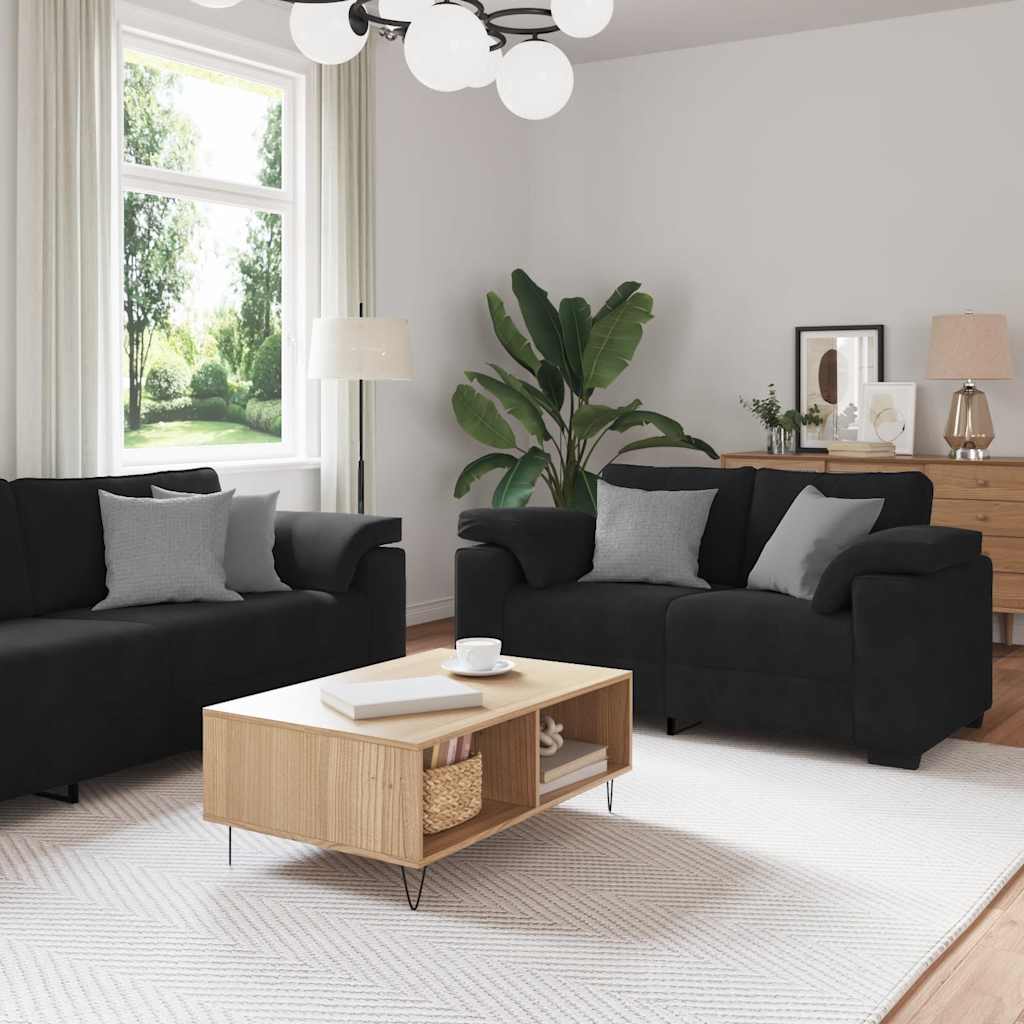 2 Piece Sofa Set with Cushions Black Velvet