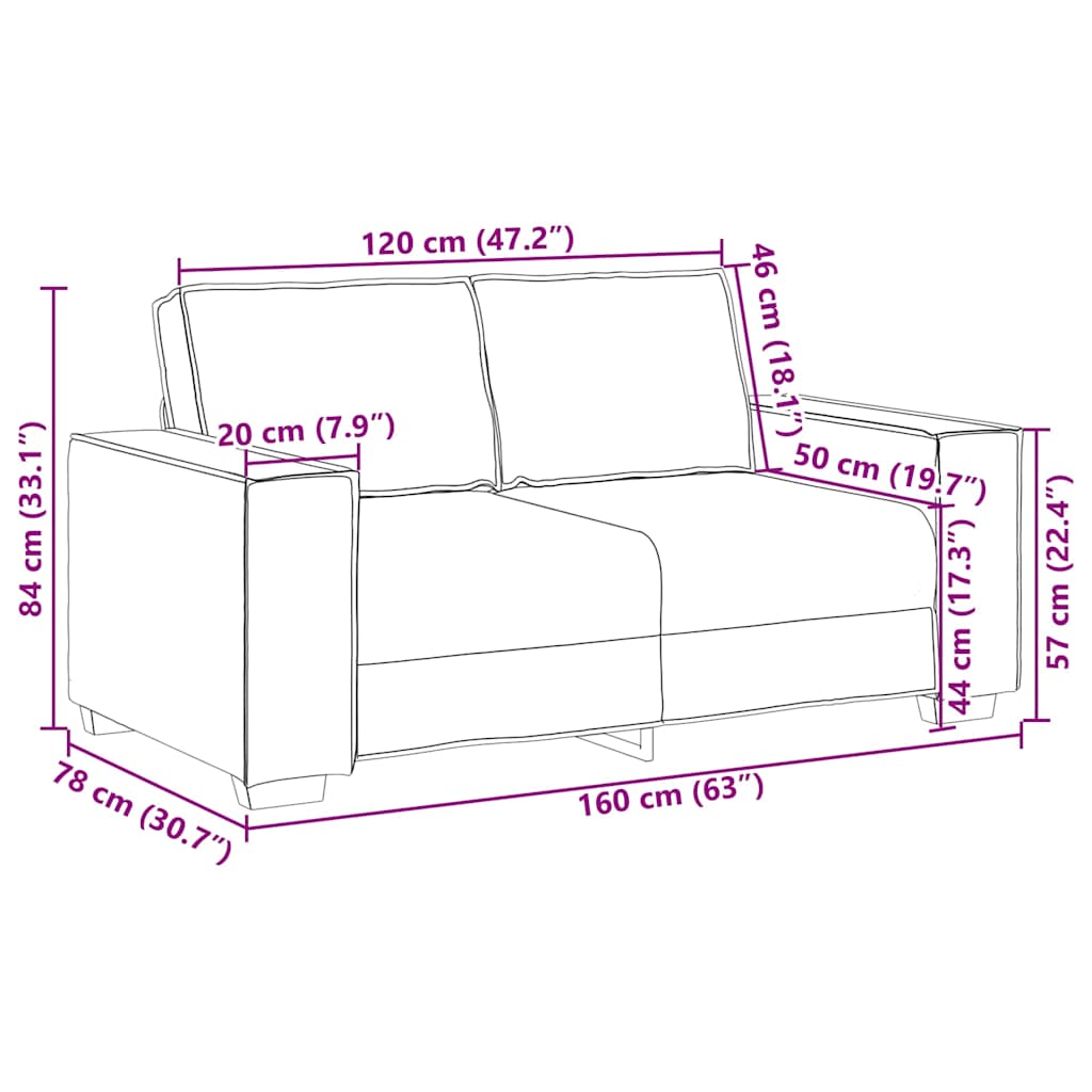 2-Seater Sofa Dark Grey 120 cm Fabric