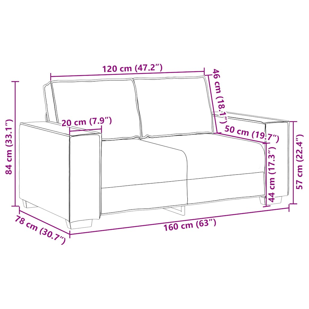 2-Seater Sofa Black 120 cm Fabric