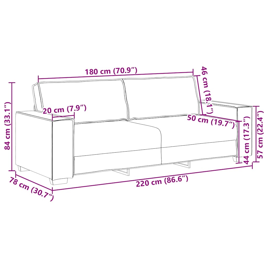 3-Seater Sofa Light Grey 180 cm Fabric