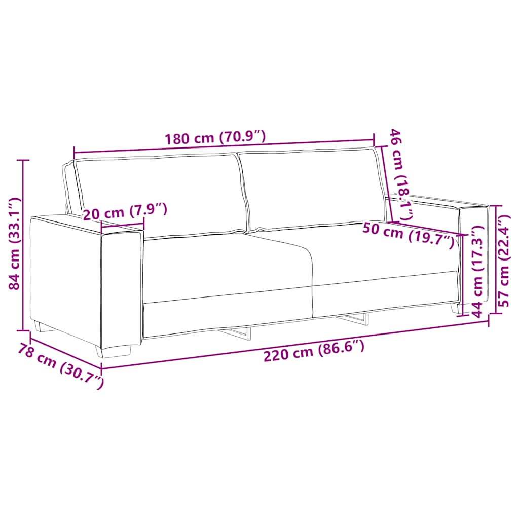 3-Seater Sofa Dark Grey 180 cm Fabric