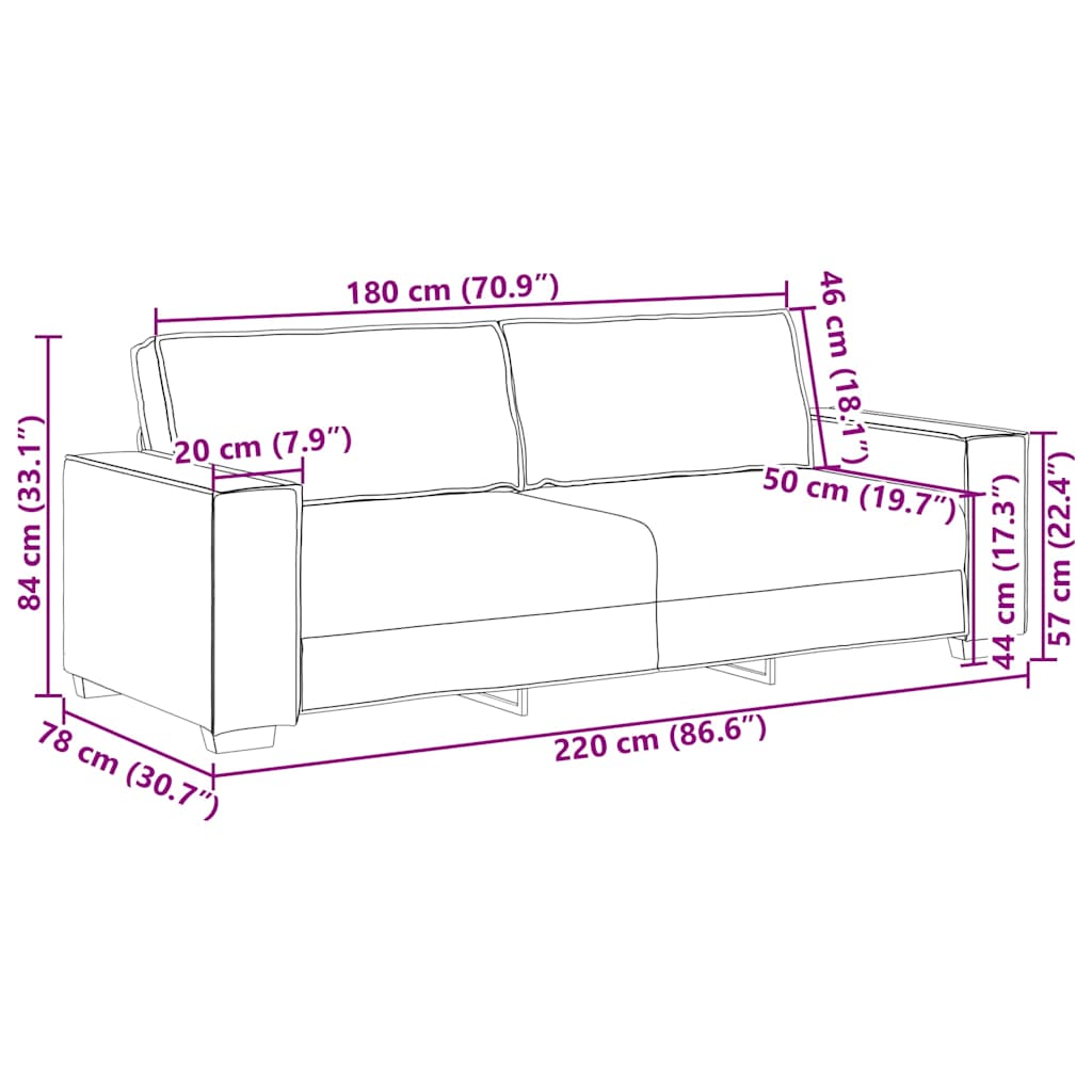 3-Seater Sofa Black 180 cm Fabric
