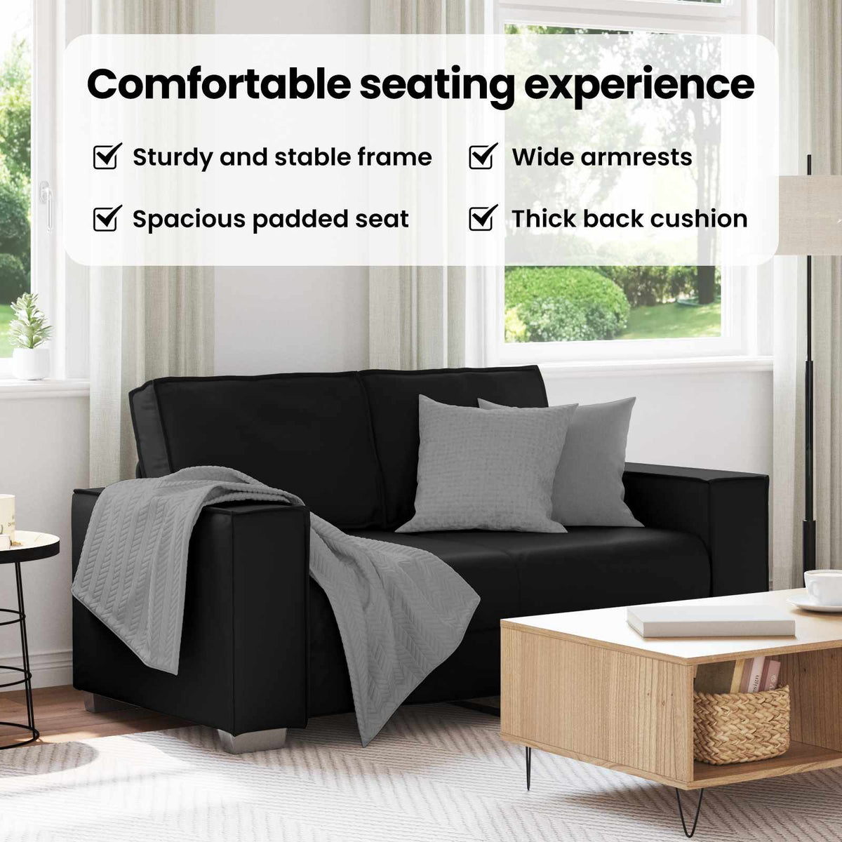 Loveseat Sofa Black 160 cm Faux Leather