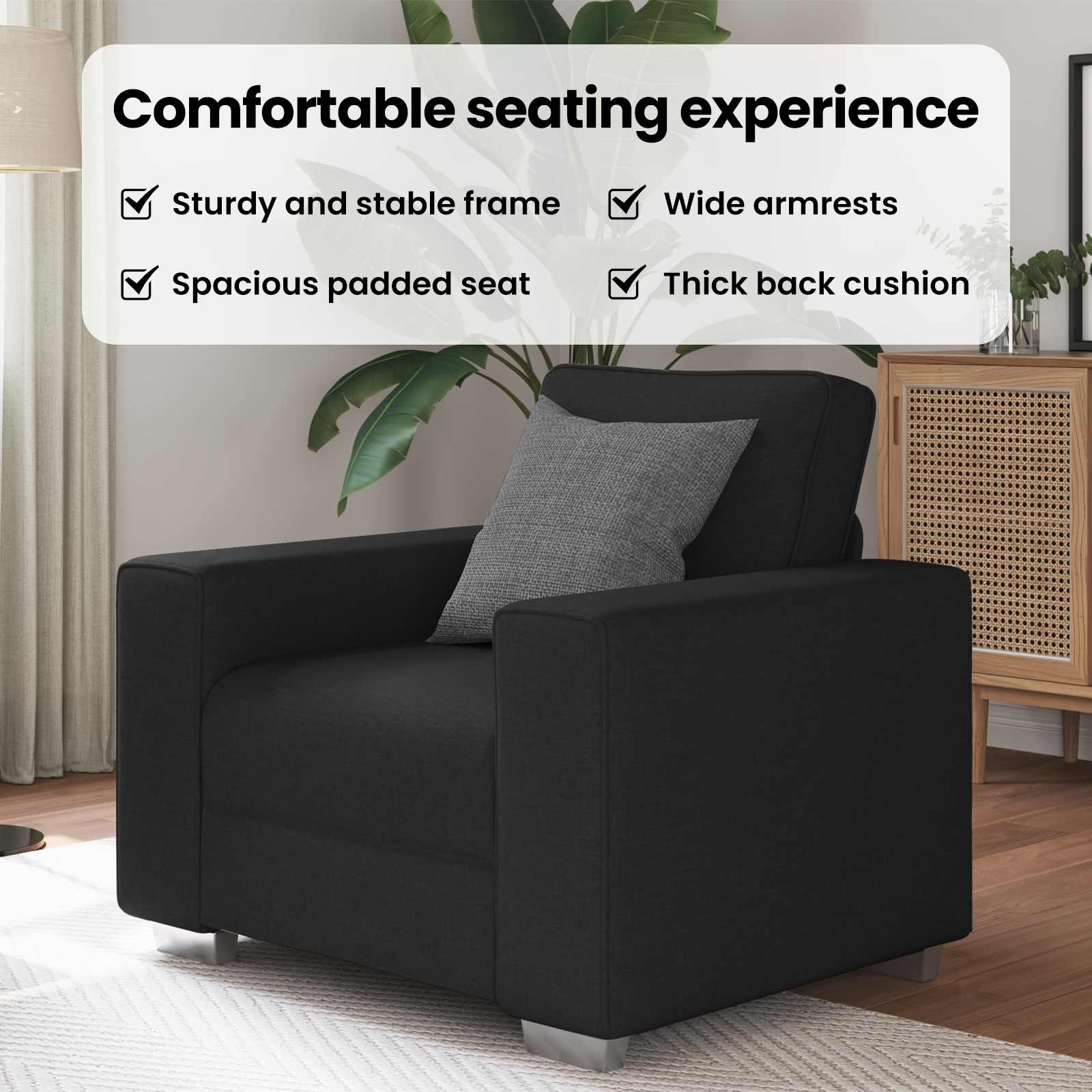 Sofa Chair Black 100 cm Fabric