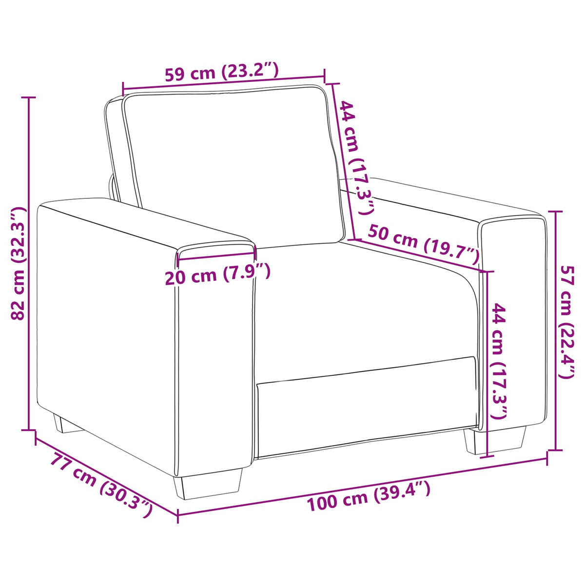 Sofa Black 100 x 77 x 82 cm Fabric