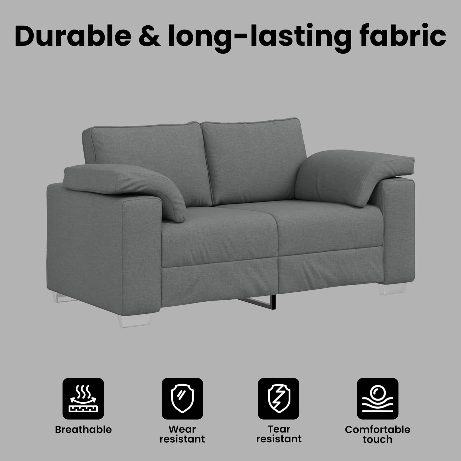 Loveseat Sofa Dark Grey 160 cm Fabric