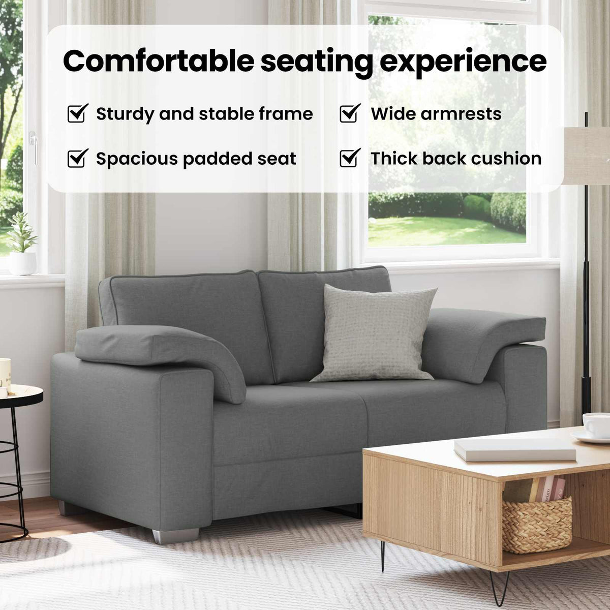 Loveseat Sofa Dark Grey 160 cm Fabric