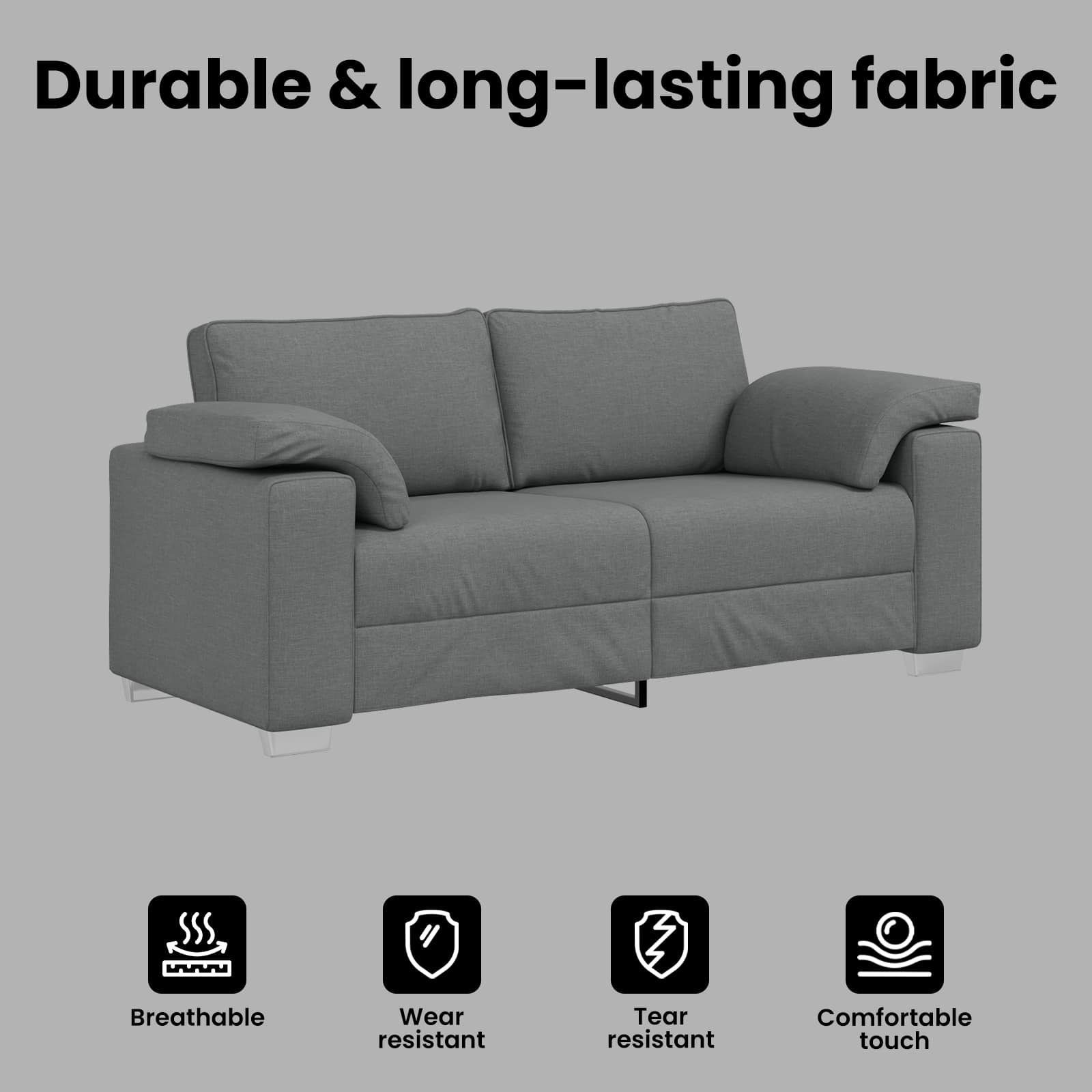 Loveseat Sofa Dark Grey 180 cm Fabric