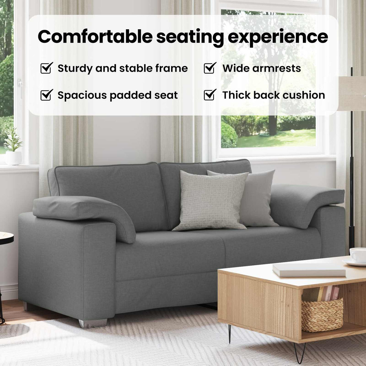 Loveseat Sofa Dark Grey 180 cm Fabric