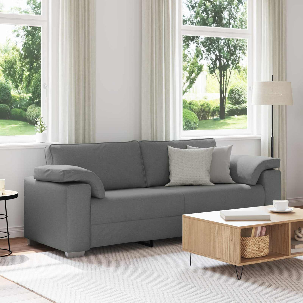 3-Seater Sofa Dark Grey 220 cm Fabric