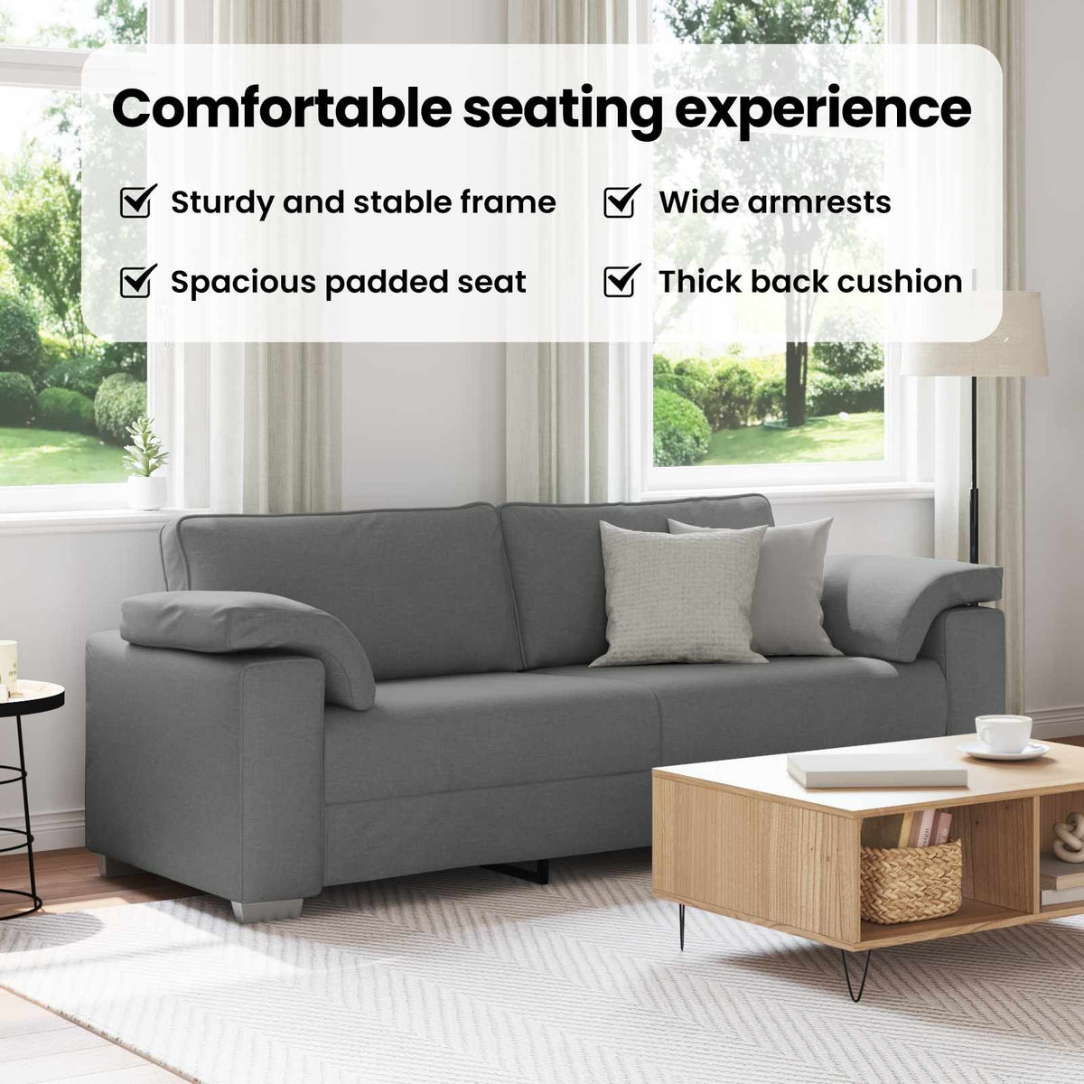 3-Seater Sofa Dark Grey 220 cm Fabric