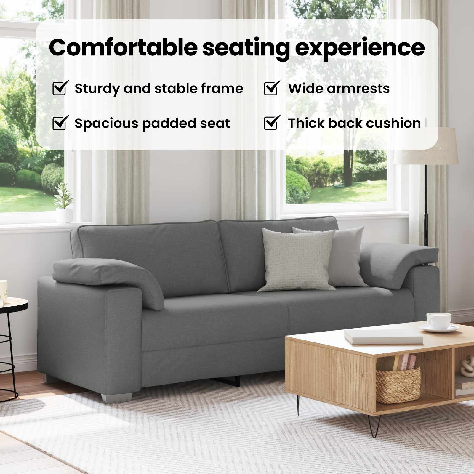 3-Seater Sofa Dark Grey 220 cm Fabric