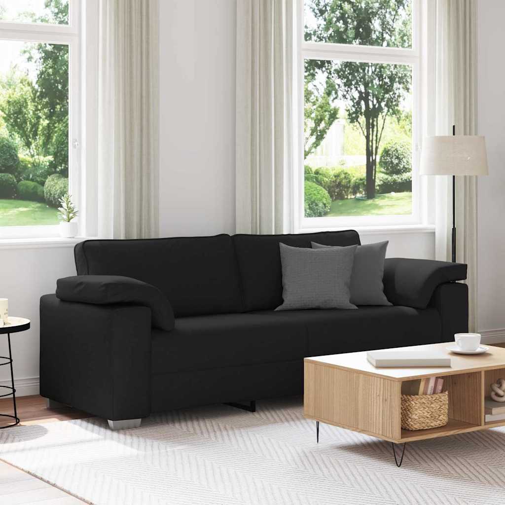 Sofa with Cushion Black 219 x 77 x 82 cm Fabric