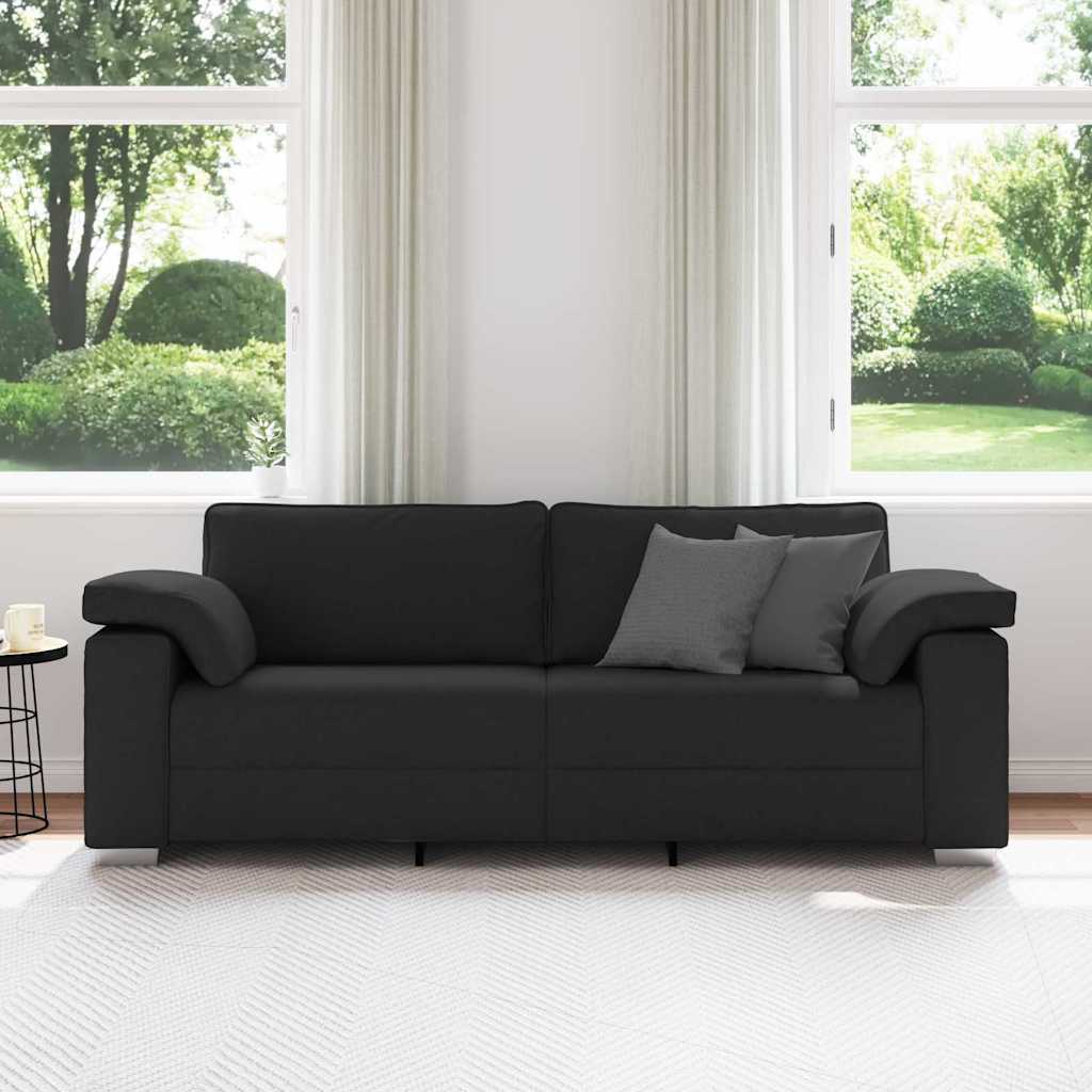Sofa with Cushion Black 219 x 77 x 82 cm Fabric