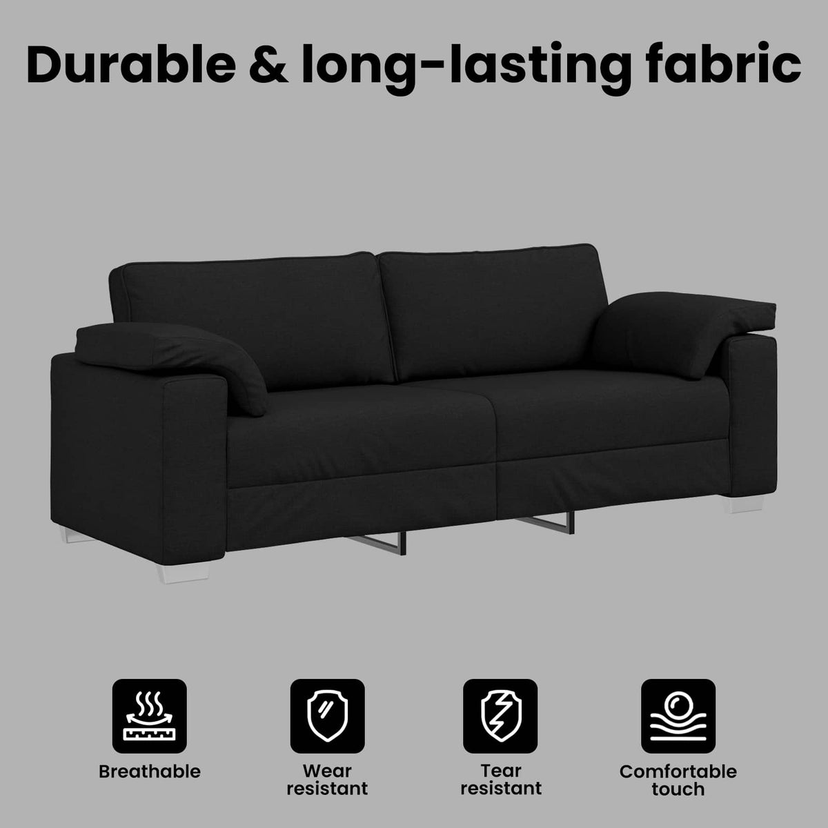 3-Seater Sofa Black 220 cm Fabric