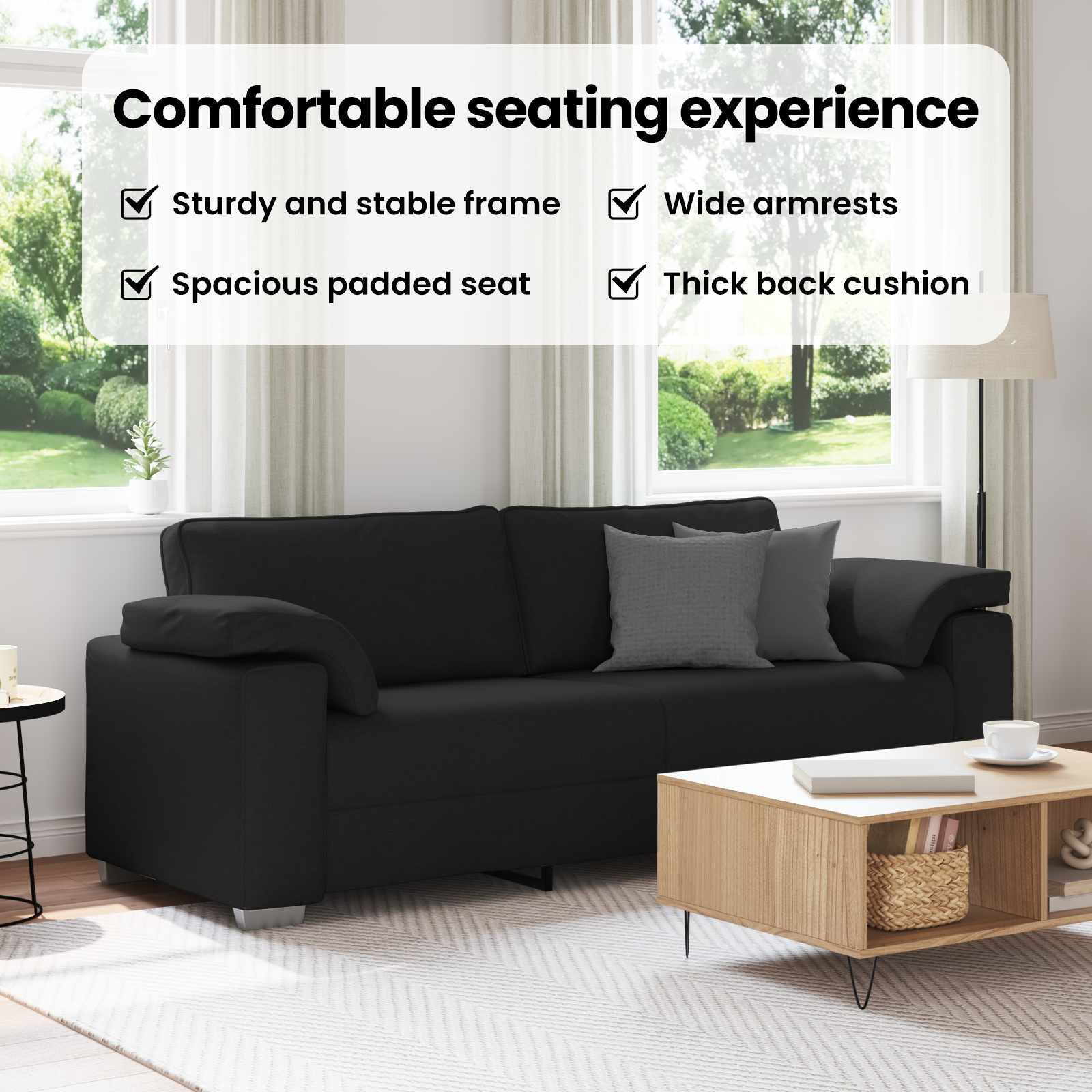 3-Seater Sofa Black 220 cm Fabric