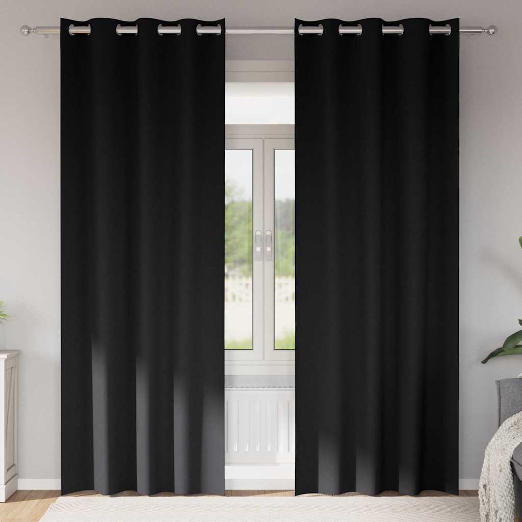 Blackout Curtains with Rings Black Polyester