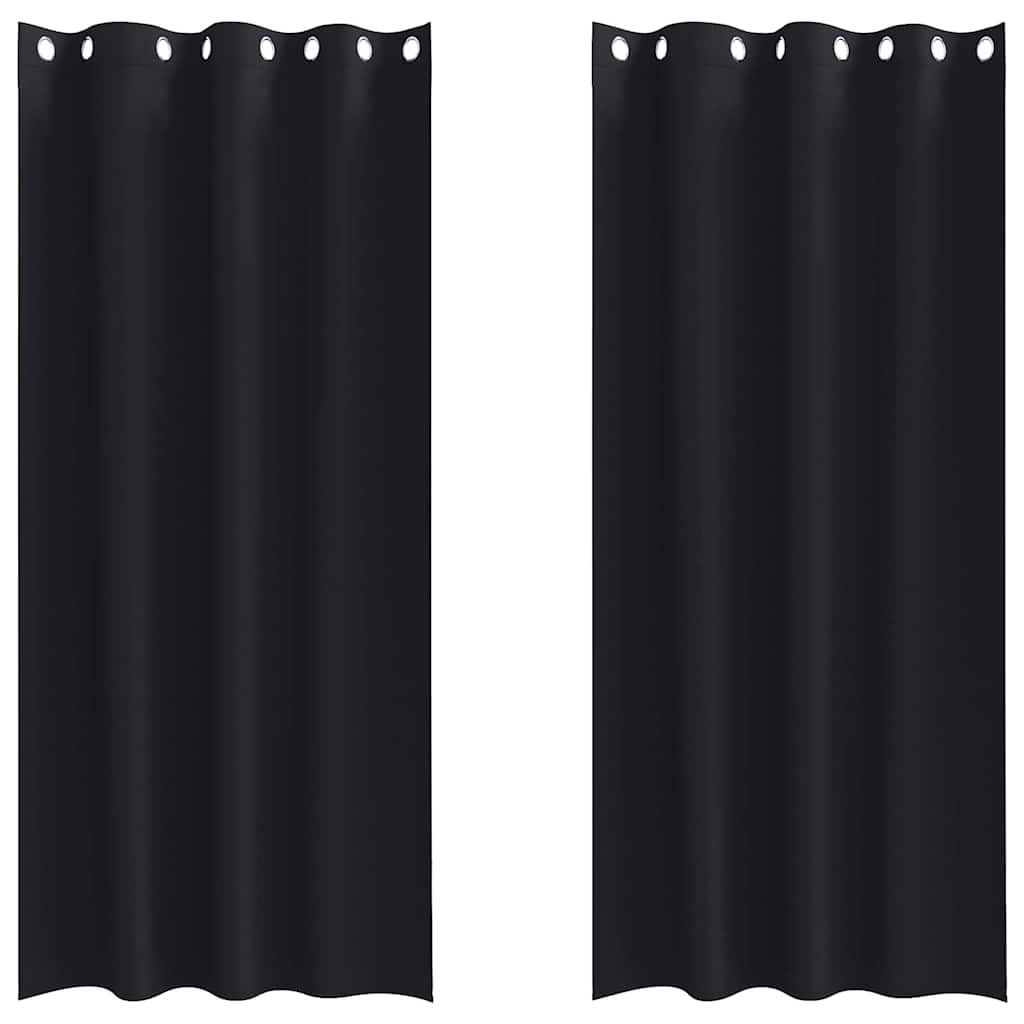 Blackout Curtains with Rings Black Polyester