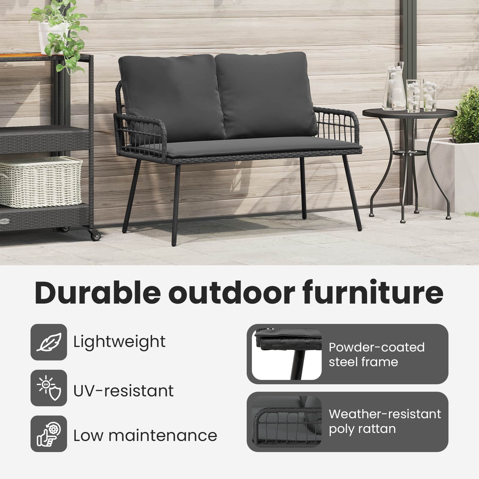 Garden Bench with Cushion Anthracite 114 x 64 x 90cm Steel