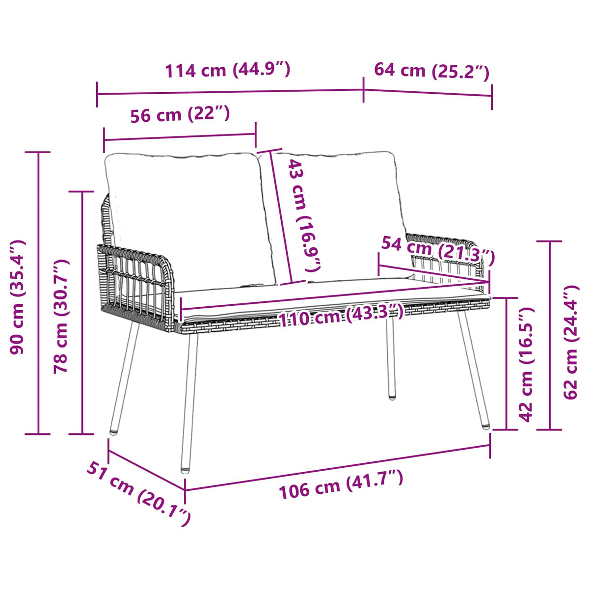 Garden Bench with Cushion Anthracite 114 x 64 x 90cm Steel