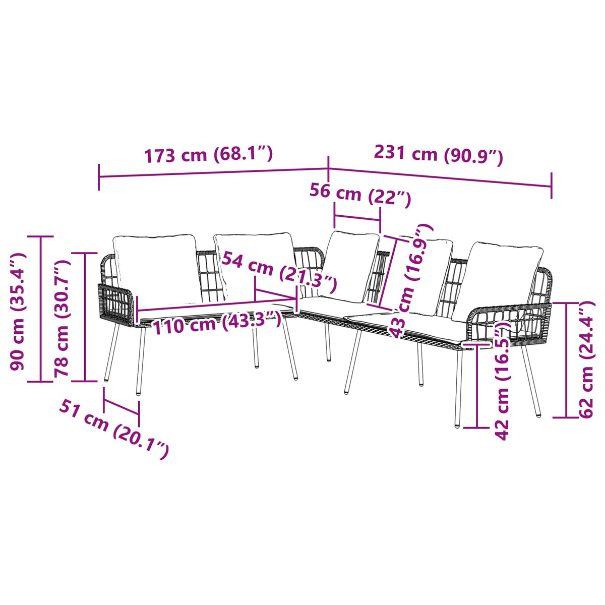 Sofa with Cushion Brown 61.5 x 123 x 82cm Metal